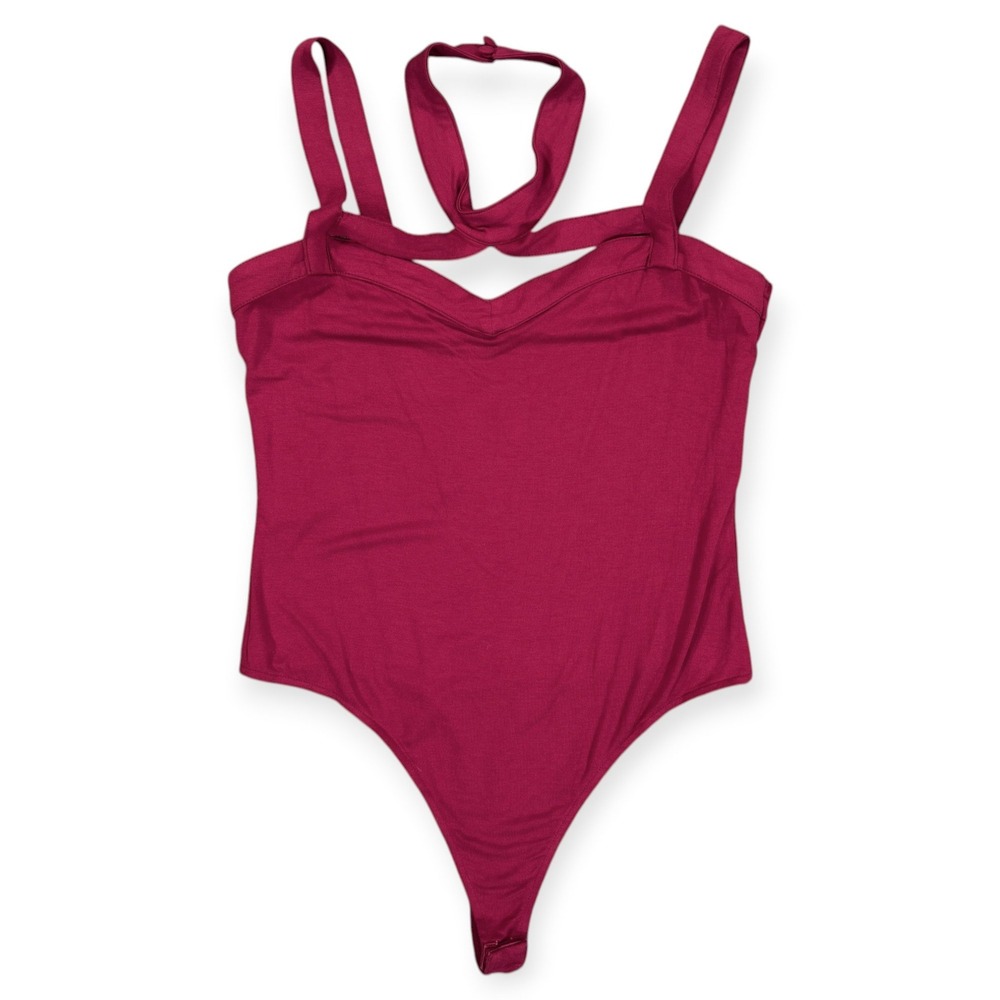 RED by BKE Sleeveless Strappy Neck Bodysuit Womens M Maroon Mock Neck Thong Snap - Picture 3 of 10